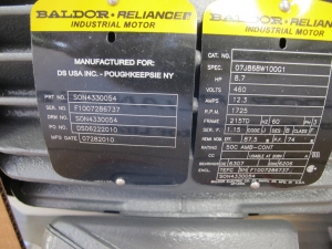 MOTOR, ELECTRIC TYPE, 8.7 HORSEPOWER, 460VAC ELEC RATING, 1725 RPM, INSULATION CLASS F, 215TD FRAME, 12.3 AMPS, TEFC, CAST IRON FRAME ENCLOSURE, CONTINUOUS DUTY, 1.15 SERVICE FACTOR, 1-3/8" SHAFT. DYNAMIC SOLUTIONS DRAWING SON43300540 REV H. SEE ATTACHMENT IN SERVICE FOR OBJECTS FOR: 1/8" THICK NEOPRENE GASKETS - JUNCTION BOX TO FRAME, JUNCTION BOX CENTER. ADD A NEOPRENE SLINGER A, PART # SON43300540 (MOD 1) (W-44) LOADING & HANDLING FEE $15-